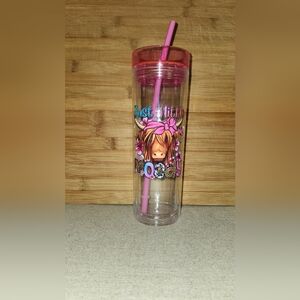 Hand Crafted Pink Tumbler with Straw
